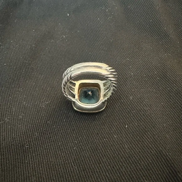 David Yurman Sterling Silver & Gold w/Blue Topaz Albion Cocktail Ring, Size 6.5